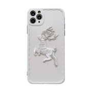 For iPhone 12 Embroidered Christmas Deer Wave TPU Case