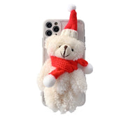 For iPhone 12 Christmas Scarf Bear Wave Shockproof TPU Protective Case