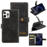 For iPhone 12 Copper Buckle Horizontal Flip Leather Phone Case with Holder  Card Slots