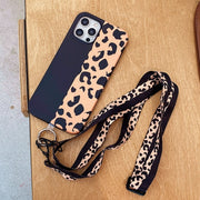 For iPhone 11 Leopard Print TPU Straight Edge Phone Case with Lanyard