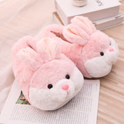 Women Hiemalia Soleas Cute Pink Bunny Cartoon Design Warm Home Plush Head Silens Indoor Floor Adult Girl Lady House Shoes