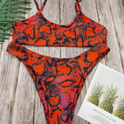 Low Waist Leopard Serpentine Print Bikini Sets