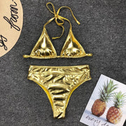 Sexy High Waist Silver Bandage Golden Bikini Beachwear 