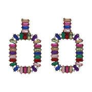 Regnbueøreringe smykker farverig krystalerklæring mode firkantet krystal dråbeøreringe til kvinder-ØRERINGE-Come4Buy eShop