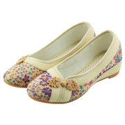 Women Flats Chinese Flower Embroidery Canvas Linen Shoes Sapato Feminino Size 35- 40