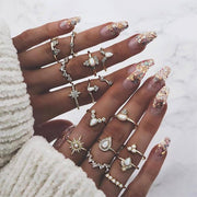16 unids/set de anillos de dedo de ouro con abalorio bohemio xoias de boda para mujer vintage gema corona cristal xeometría estrela accesorios de compromiso-anillos-Come4Buy eShop