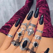 11 copë/set unazë argjendi me kurorë pjeshke Set unazë bohemiane retro gur i çmuar bizhuteri bizhuteri bukuroshe e zonja Dhurata-unaza për ditën e nënës-Eja4Bli eShop