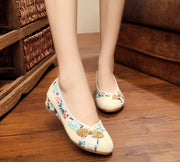 Peking Retro Flats Chinese Flower Embroidery Canvas Linen Shoes Sapato Feminino Size 35- 40
