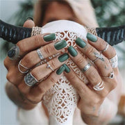 11 бр./комплект Leaf Waves Сребърни пръстени Комплект Дамски модни скъпоценни камъни с водна капка Цвете с индивидуален издълбан кръст Аксесоари за плажа-Пръстени-Come4Buy eShop