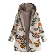 Female Jacket Plush Coat Pambabaeng Windbreaker Winter Warm Outwear Floral Print Hooded Pockets Vintage Oversize Coats Plus Size-Women Jacket-Come4Buy eShop