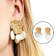 時尚飾品韓國設計珍珠耳釘金屬金色幾何不規則圓形耳環-耳環-Come4Buy eShop