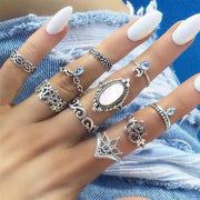 10 szt./zestaw Zestaw pierścieni Biżuteria artystyczna Akcesoria do prezentów Moda damska Temperament Klejnoty Kwiat Księżyc Kryształ Geometric-Pierścienie-Come4Buy eShop
