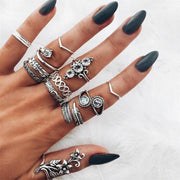 13 Pcs/set Open Ring Set Ladies Charm Fashion Crystal Silver Flower Geometric Leaf Party Alahas Accessories para sa Araw ng Ina Regalo-Rings-Come4Buy eShop