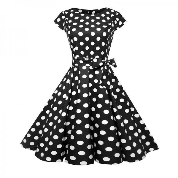 Black White Polka Dot Vintage Dress Floral Print Short Sleeve Retro Ro Come4Buy eShop Black White Polka Dot Vintage Dress Floral Print Short Sleeve Retro Ro Come4Buy eShop