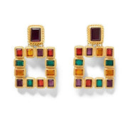 MULTICOLORED SQUARED EARRINGS fashion vintage gold color stud Earrings for women-EARRINGS-Come4Buy eShop