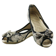 Vintage Qadın Flats Yay Yeni Yumşaq Kətan Naxışlı Ayaqqabı Gündəlik Slip On Bow Dance Düz Sandalet