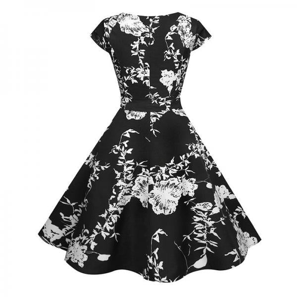 Black White Polka Dot Vintage Dress Floral Print Short Sleeve Retro Ro Come4Buy eShop Black White Polka Dot Vintage Dress Floral Print Short Sleeve Retro Ro Come4Buy eShop