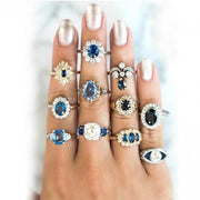 11 sztuk / zestaw Niebieski kryształ Geometria Okrągłe krople wody Nieregularny kwiatowy zestaw pierścionków Delikatne luksusowe kobiety Urok wesele Biżuteria-[product_type]-Come4Buy eShop