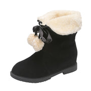Winter Flock Leather Warm Snow Shoes Women Boots Mid-calf Plush Fur Velvet Boots Shoes Booties Woman