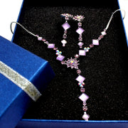 Violette Blume Quadrat Kristallohrring Halskette Set - Come4Buy eShop