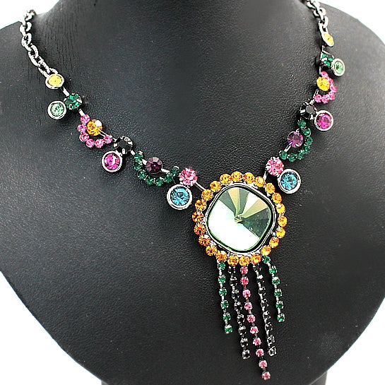 2 Pcs Big and Bold Multi-Color Crystal Necklace