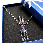 Комплект квадратного колье с аметистом и фиолетовым цветком - Интернет-магазин Come4Buy