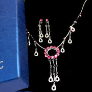 Sett ta' Necklace Crystal Teardrop Rosy Circle - Come4Buy eShop