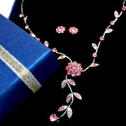 Set di collana con orecchini in cristallo con foglie di fiori rosa chiaro - Come4Buy eShop