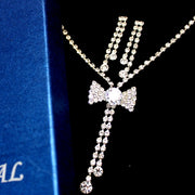 Elegante set di collana con orecchini in argento e cristallo con rosetta a fiocco e fiocco - Come4Buy eShop