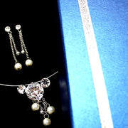 Lovely Luminous Crystal Tassel Silver Pearl Earring Necklace Set - Come4Buy eShop