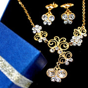 Golden Butterfly Flower Crystal Necklace Set - Come4Buy eShop