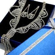 Generous Noble Banquet Wedding Crystal Silver Earring Necklace Set - Come4Buy eShop