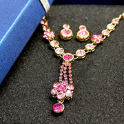 Rosy Crystal Flower Pink Gold Earring Necklace Set - Come4Buy eShop