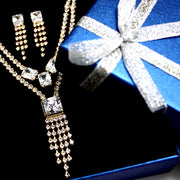 Rectangular Crystal Earring Tassel Necklace Set - Come4Buy eShop