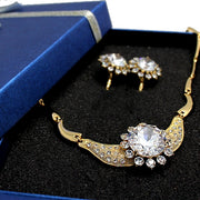 Refined Large Sun-Pattern Crystal Earring Gold Necklace Set - Come4Buy eShop