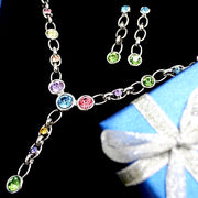 Conjunto de collar chapado en aretes de cristal redondos multicolor - Come4Buy eShop