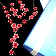 Pfirsichblüte Siam Kristall Ohrring Halskette Set - Come4Buy eShop