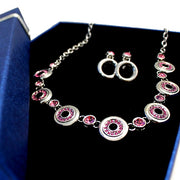ပန်းရောင်နှင်းဆီ Crystal Chain Earring Necklace Set - Come4Buy eShop