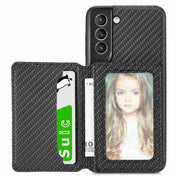 For Samsung Galaxy S21+ 5G Carbon Fiber Magnetic Card Bag TPU+PU Shockproof Back Cover Case with