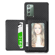 For Samsung Galaxy Note20 Carbon Fiber Magnetic Card Bag TPU+PU Shockproof Back Cover Case with