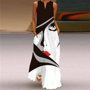 Chilimwe Zamaluwa Sleeveless V-khosi Long Dress