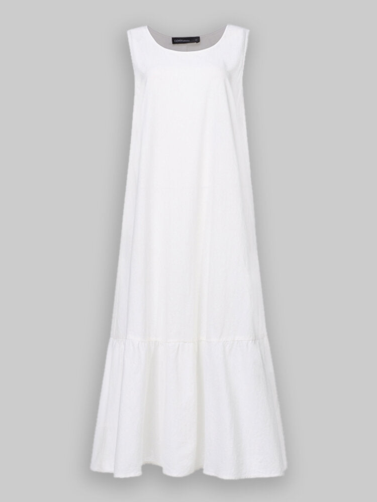 Solid Color Sleeveless O-neck Loose Casual Women Maxi Dress – Come4Buy eShop