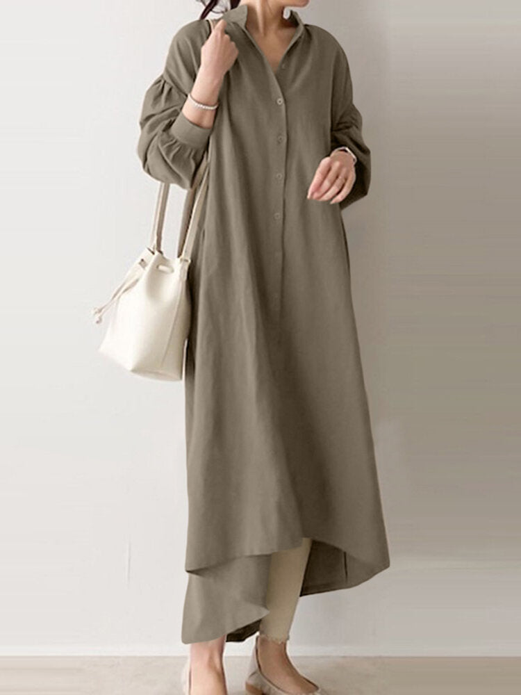 Casual Pure Color Cotton Puff Sleeve Drop Shoulder Loose Women Maxi Dr – Come4Buy eShop Casual Pure Color Cotton Puff Sleeve Drop Shoulder Loose Women Maxi Dr – Come4Buy eShop