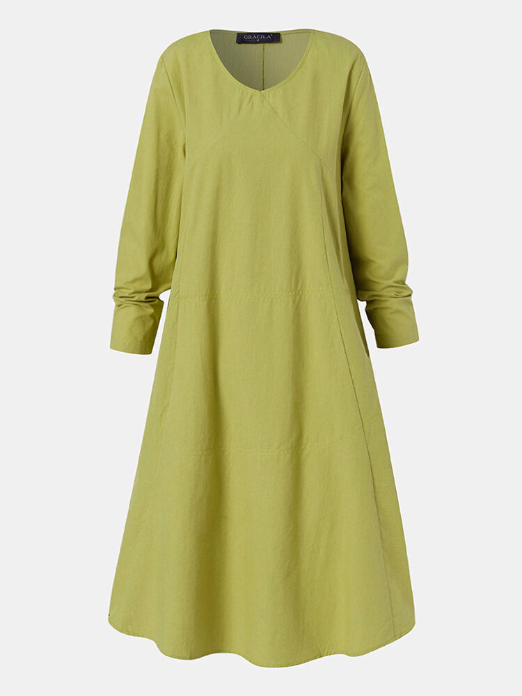 Apple Green Pure Color V-neck Long Sleeve Plain Casual Pocket Women Mi Come4Buy eShop Apple Green Pure Color V-neck Long Sleeve Plain Casual Pocket Women Mi Come4Buy eShop