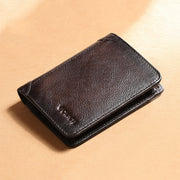 Men Genuine Leather RFID Anti-theft Multifunction Retro Large Capacity Foldable Card Holder Wallet