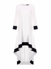 Women Stripe Irregular Hem Swallowtail Long Sleeve Elegant Dress