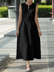 Женское однотонное платье без рукавов с V-образным вырезом и карманом на молнии