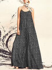 पोल्का डॉट प्रिंट स्पेगेटी पट्टियाँ आरामदायक महिला मैक्सी ड्रेस