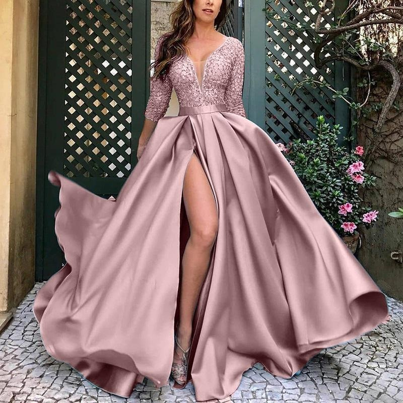 Party Banquet Sexy Lace Hem Evening Dress Women V-neck Come4Buy eShop Party Banquet Sexy Lace Hem Evening Dress Women V-neck Come4Buy eShop