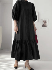 Women Solid Color Button Down Front 3/4 Sleeve Maxi Dresses